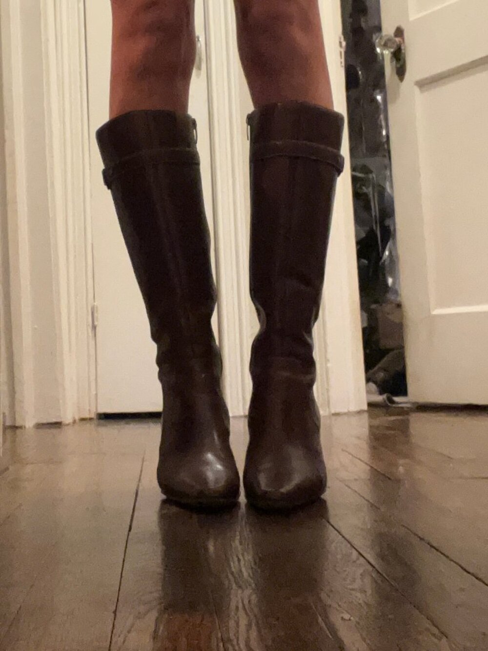 Anne Klein iFlex Clarries Brown Leather Knee High Kitten Heel Boots - Size 6.5 M